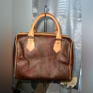 Etro Bordeaux Paisley Boston Bag EUC Leather Luxury